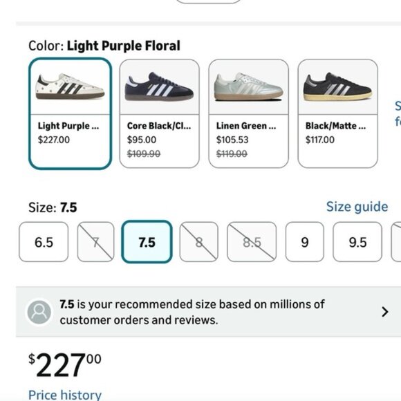 Adidas Samba Light Purple Floral Size: 7.5 - Picture 6 of 6